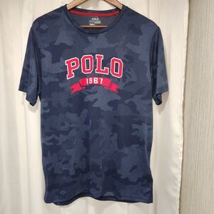 Polo Ralph Lauren Performance‎ T Shirt Mens Large Blue Short Sleeve Camo Logo